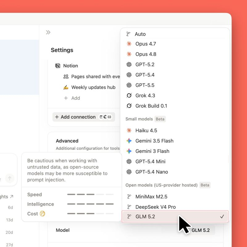 Selector de modelo de IA en Notion para elegir con qué modelo trabajar